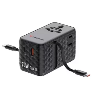 Verbatim (30186) Charge 'n' Travel 70W 2C Retractable Universal Travel Adapter Black, Fast Charging up to 70W