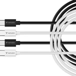Verbatim (32391) Essentials Sync & Charge USB-C to C Cables (2 pack) Black & White, 1m, 60W PD, 480Mbps, USB Power Delivery 3.0 Supports Up To 60W Fast Charging