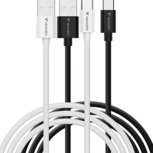 Verbatim (32393) Essentials Sync & Charge USB-A to C Cables (2 pack) Black & White,1m,18W QC, 480Mbps, Quick Charge 3.0 Support Up To 18W Charging