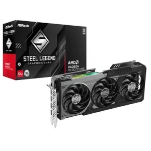 ASRock AMD Radeon RX 9070 GRE Steel Legend Dark OC 12GB GDDR6 Graphics Card, 3072 Streams, 2340MHz Core Clock, Triple Fan, 3x DisplayPorts / 1x HDMI Port