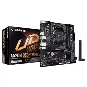 Gigabyte A520M DS3H WIFI6E AMD AM4 Socket Motherboard, Micro-ATX, 4x DDR4 Slots, 1x M.2 Socket, GbE LAN, Wi-Fi 6E, 1x DisplayPort / 1x HDMI Port